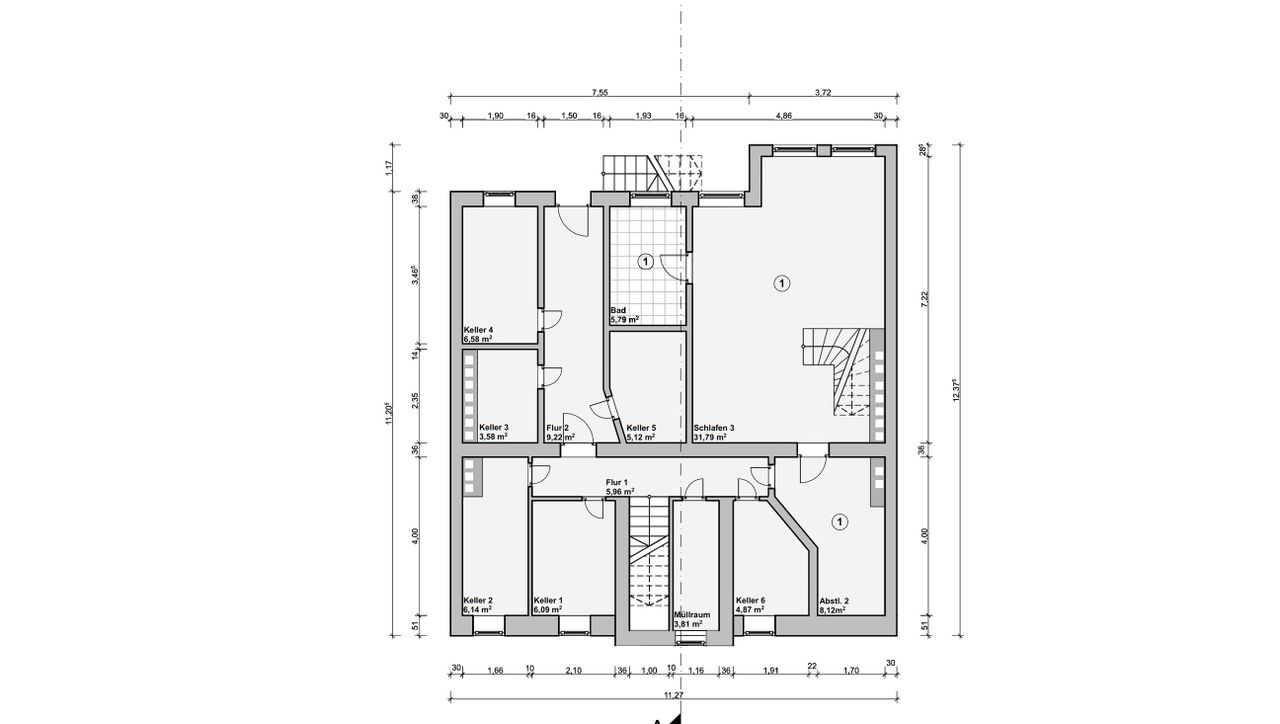 Grundriss Souterrain, Keller 